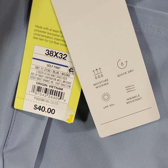 All In Motion Men's NWT Blue Slim Fit Golf Pants w/ UPF 50+ Size 38X32 - Picture 5 of 11